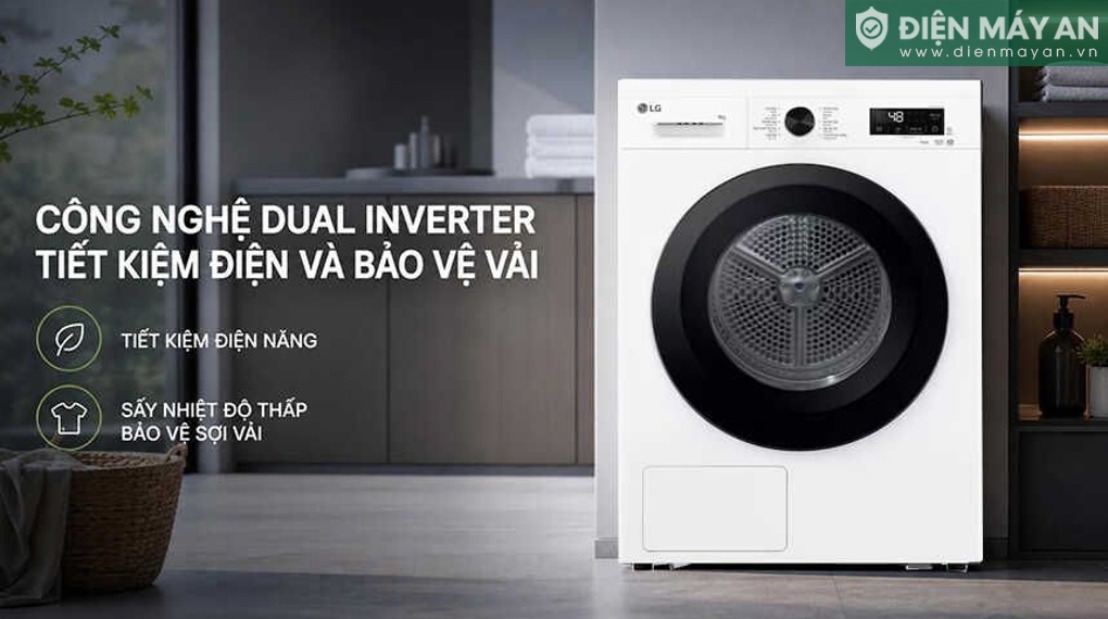 Máy sấy bơm nhiệt LG 9 Kg RB09NHP5W